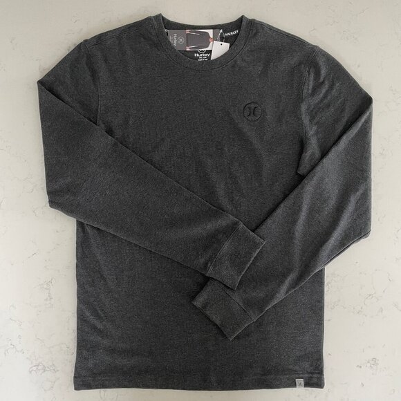 Hurley LS Crew Nk Activewear Cotton Poly Pullover Shirt Charcoal Grey Sz S NWT - Picture 1 of 11
